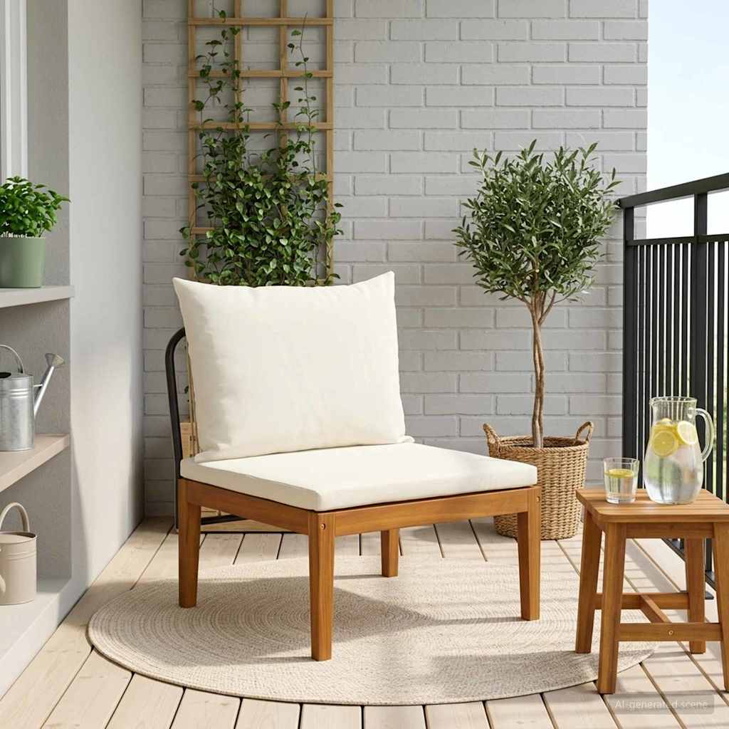 vidaXL Garden with Cushions Solid Acacia Wood & Rope Beige and Cream White