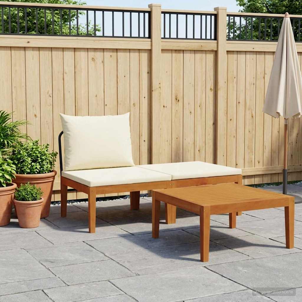 vidaXL 3 pcs Garden Lounge Set with Cushions Solid Acacia Wood & Rope 1