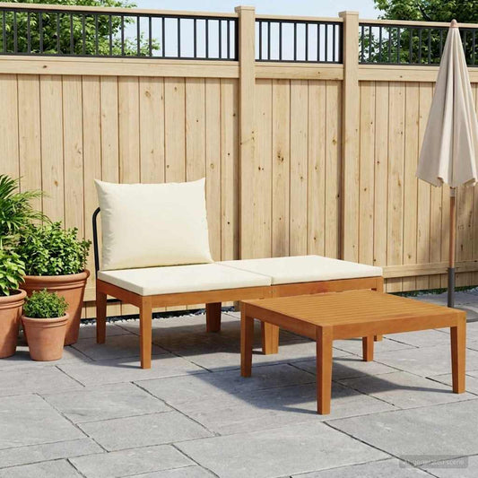 vidaXL 3 pcs Garden Lounge Set with Cushions Solid Acacia Wood & Rope 1