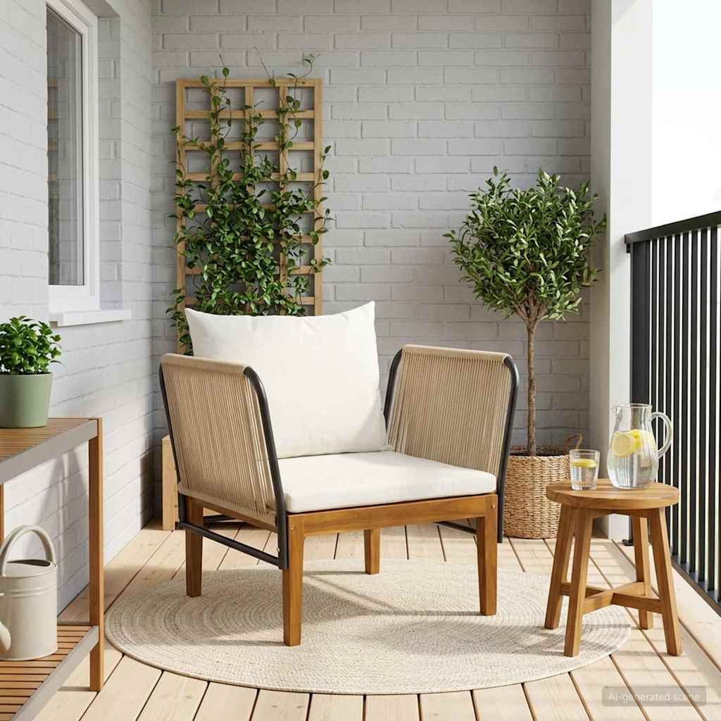 vidaXL Garden with Cushions Solid Acacia Wood & Rope Beige and Cream White