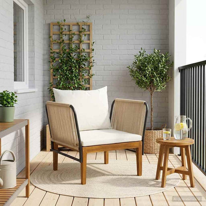 vidaXL Garden with Cushions Solid Acacia Wood & Rope Beige and Cream White