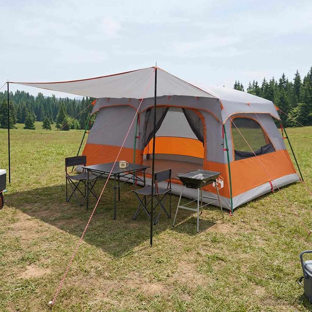 vidaXL Family Tent 16-Person Grey and Orange Polyester and Steel 1