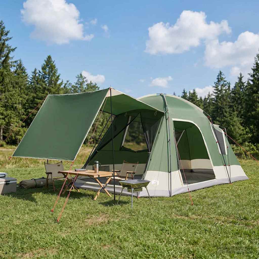 Cabin Tent Polyester and Steel Green 8-person