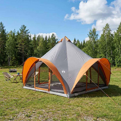 vidaXL Tipi Tent 6.0-Person Grey and Orange Polyester and Steel 1