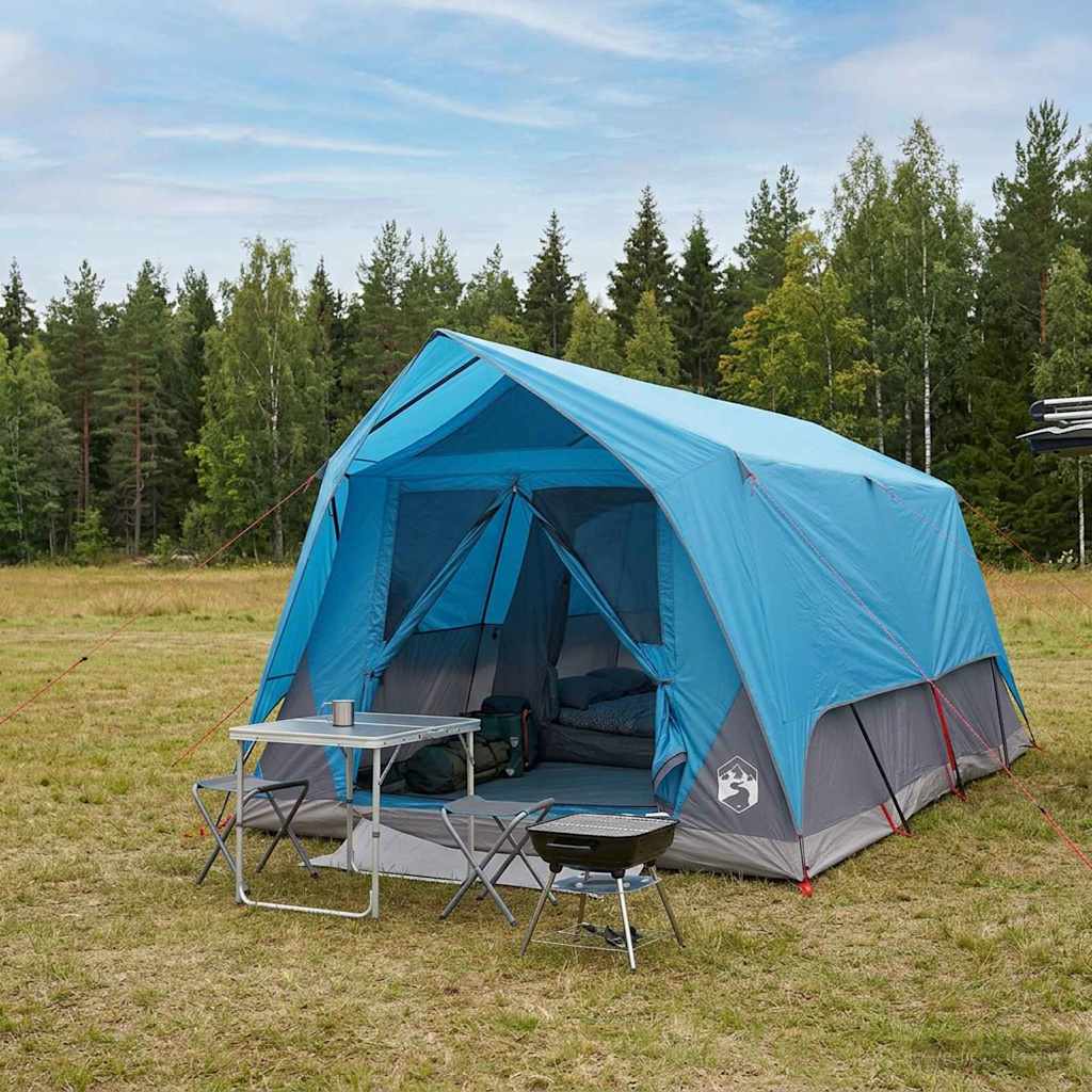 vidaXL Tunnel Tent with Roof Blue 10-Person Polyester and Steel 1