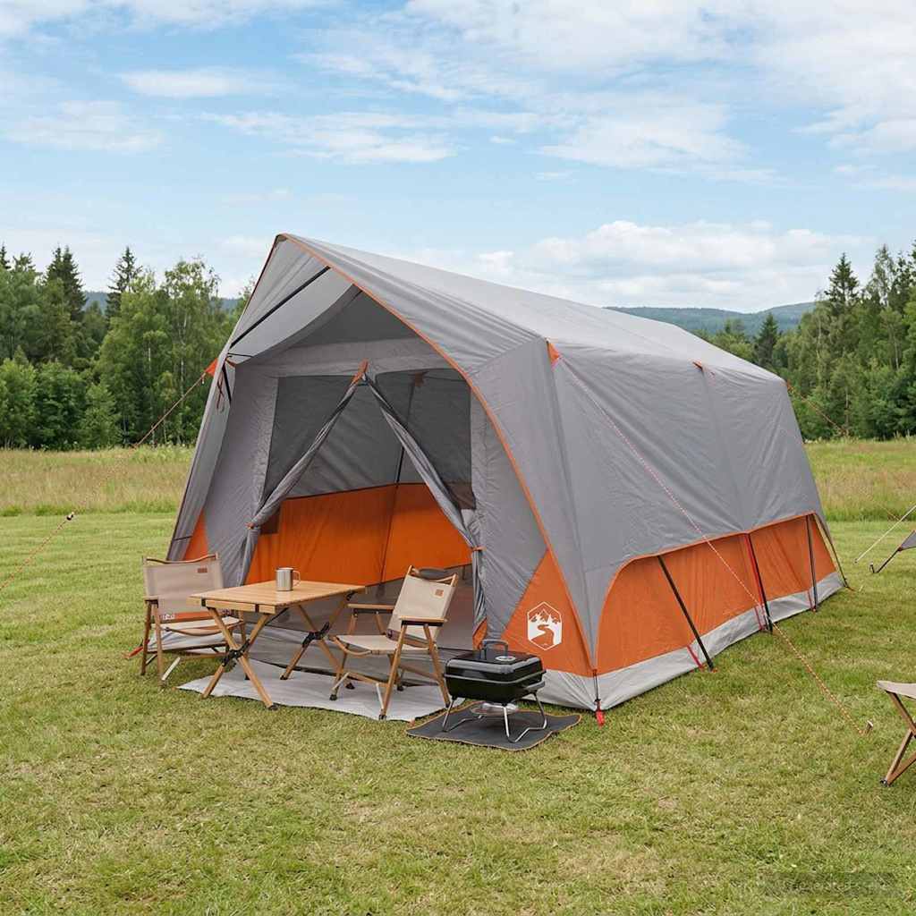 vidaXL Tunnel Tent Grey and Orange 10-Person Polyester and Steel 1