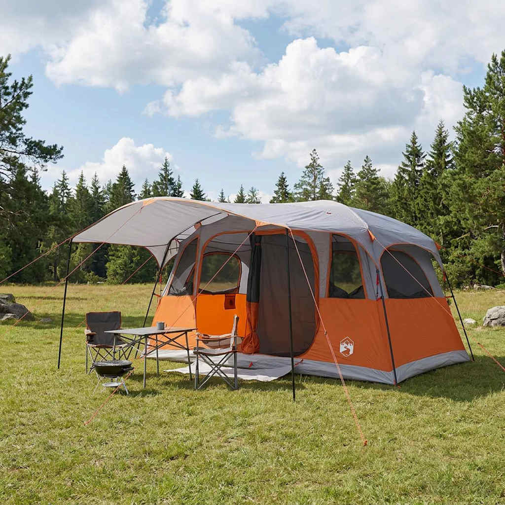 vidaXL Tunnel Tent 6-Person Grey and Orange Polyester and Steel 1