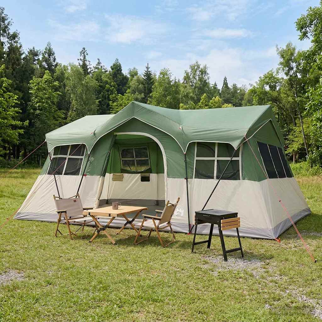 vidaXL Family Tent 487 x 340 x 216 cm Green Polyester and Steel 1