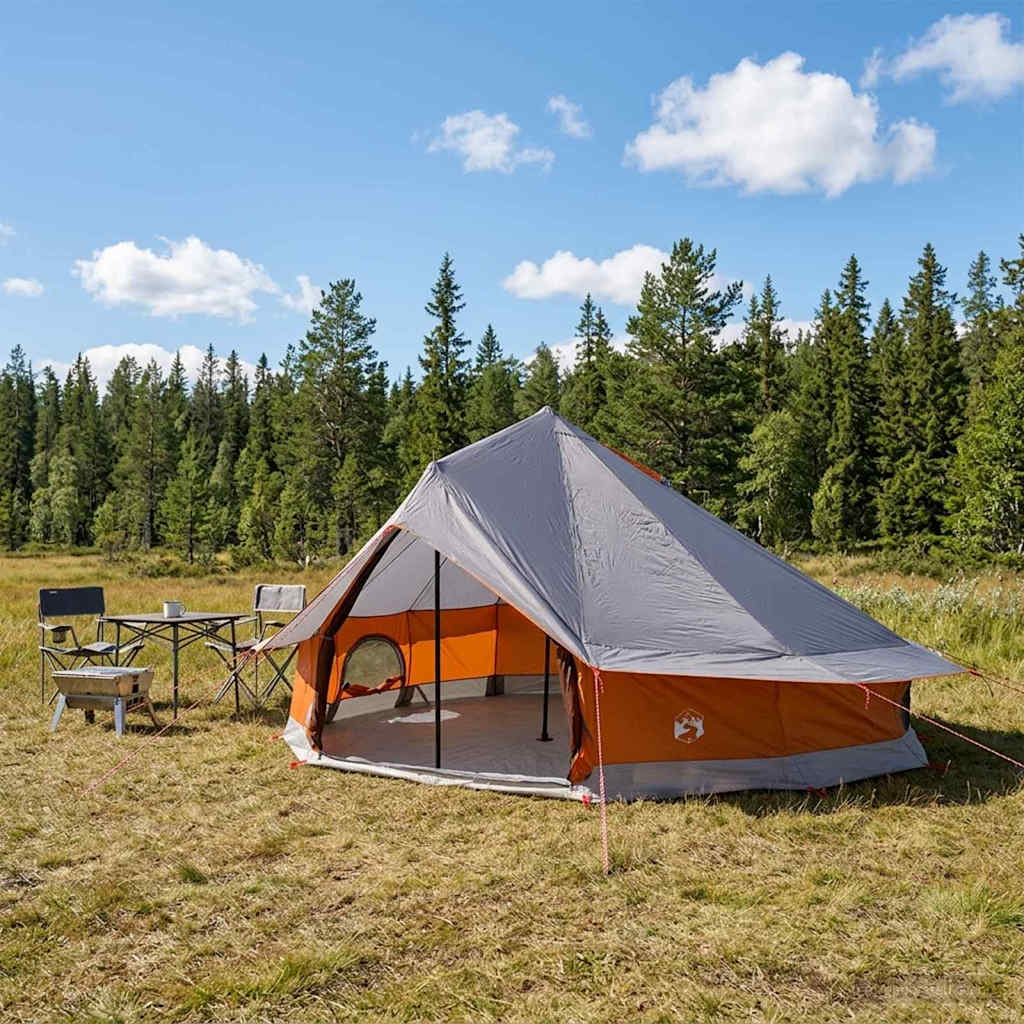 vidaXL Tipi Tent 20-Person Grey and Orange Polyester and Steel 1