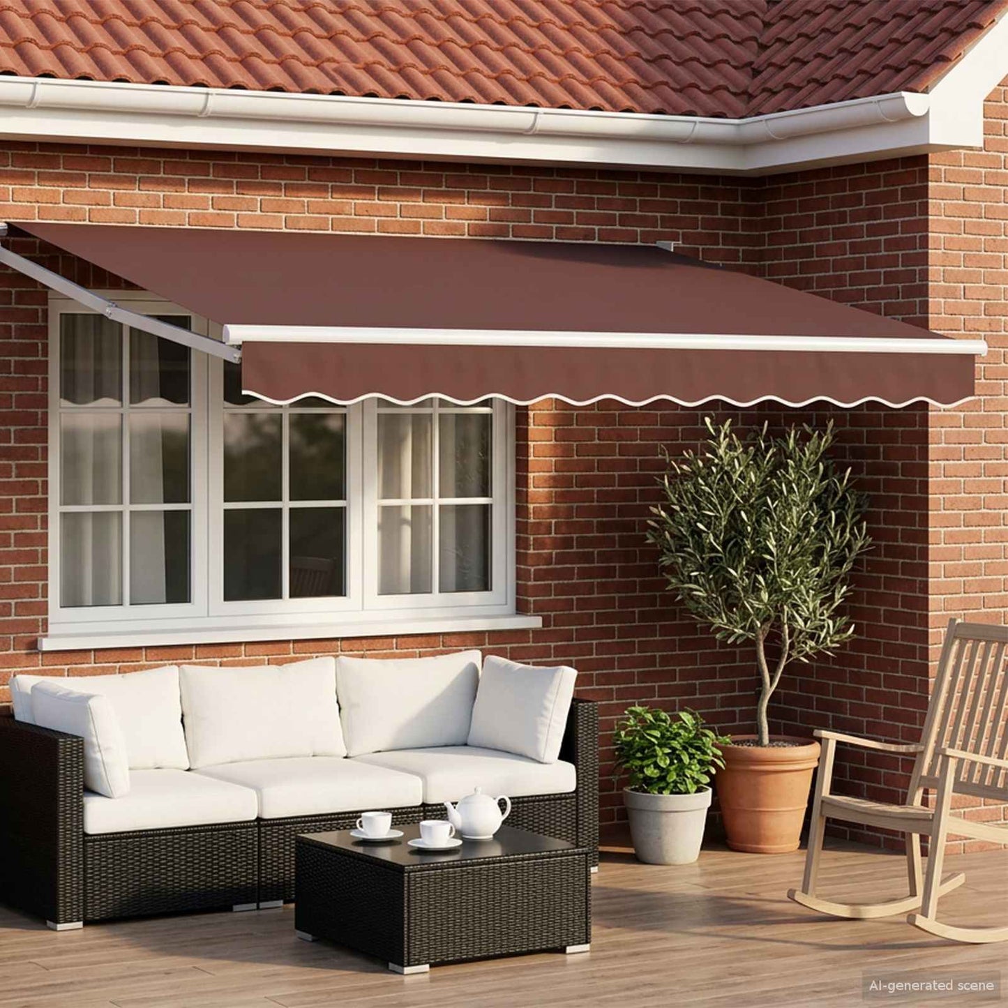 vidaXL Manual Retractable Awning with LEDs Brown and White 3.5 x 2 m 1