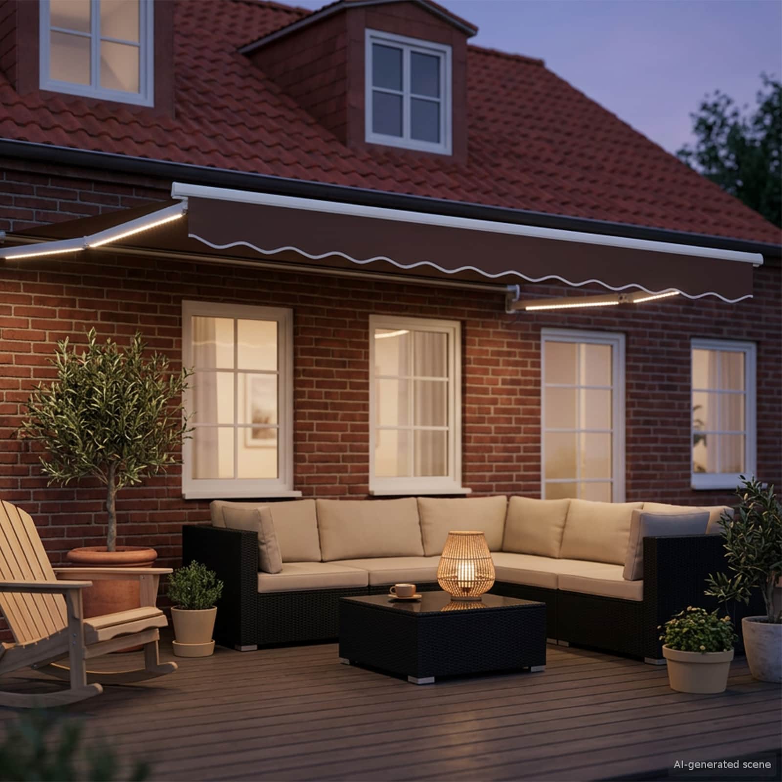 vidaXL Manual Retractable Awning with LEDs Brown and White 3.5 x 2 m 3