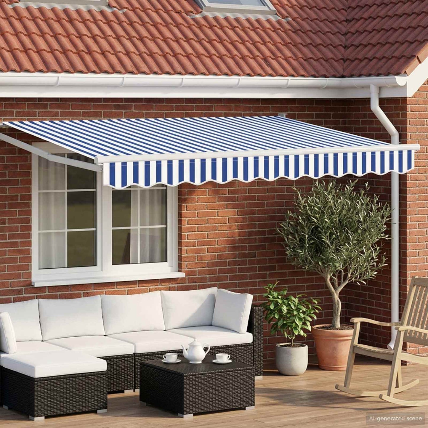 vidaXL Manual Retractable Awning with LEDs Blue and White 3 x 2.5 m 1