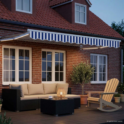 vidaXL Manual Retractable Awning with LEDs Blue and White 3 x 2.5 m 3