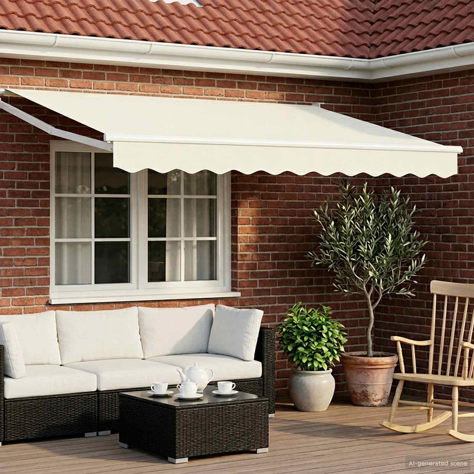 vidaXL Manual Retractable Awning with LEDs Cream and White 3 x 2.5 m 1