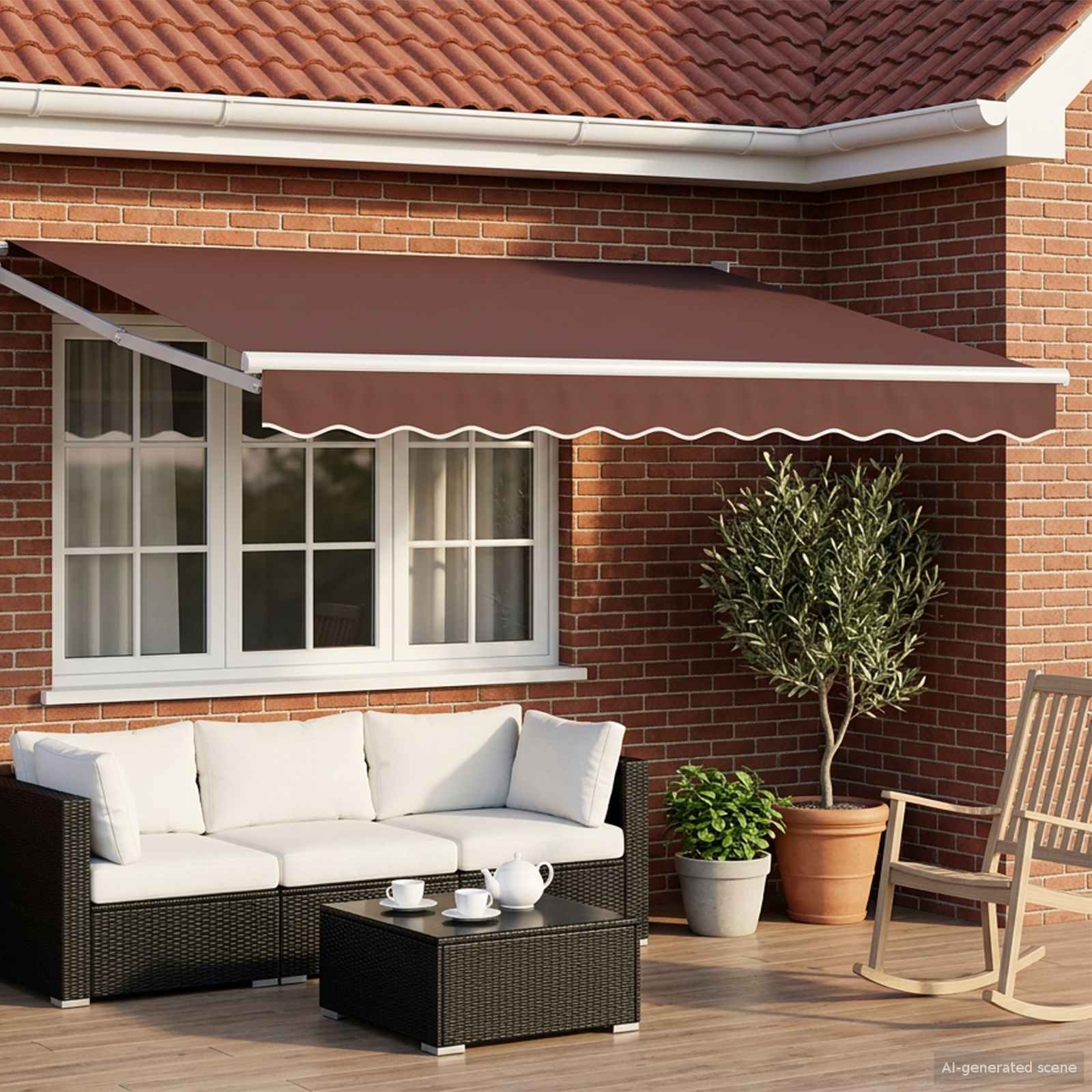 vidaXL Manual Retractable Awning with LEDs Brown and White 3 x 2.5 m 1