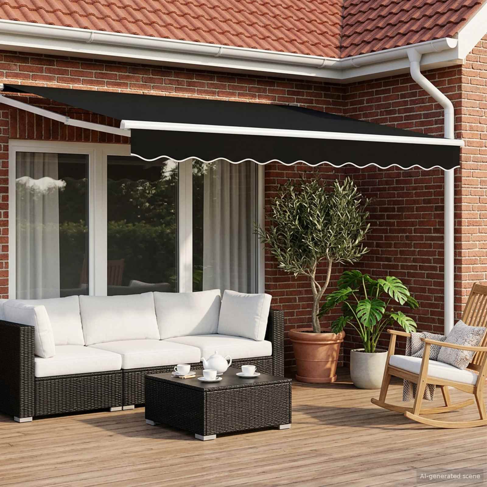 vidaXL Manual Retractable Awning with LEDs Black and White 3 x 2.5 m 1