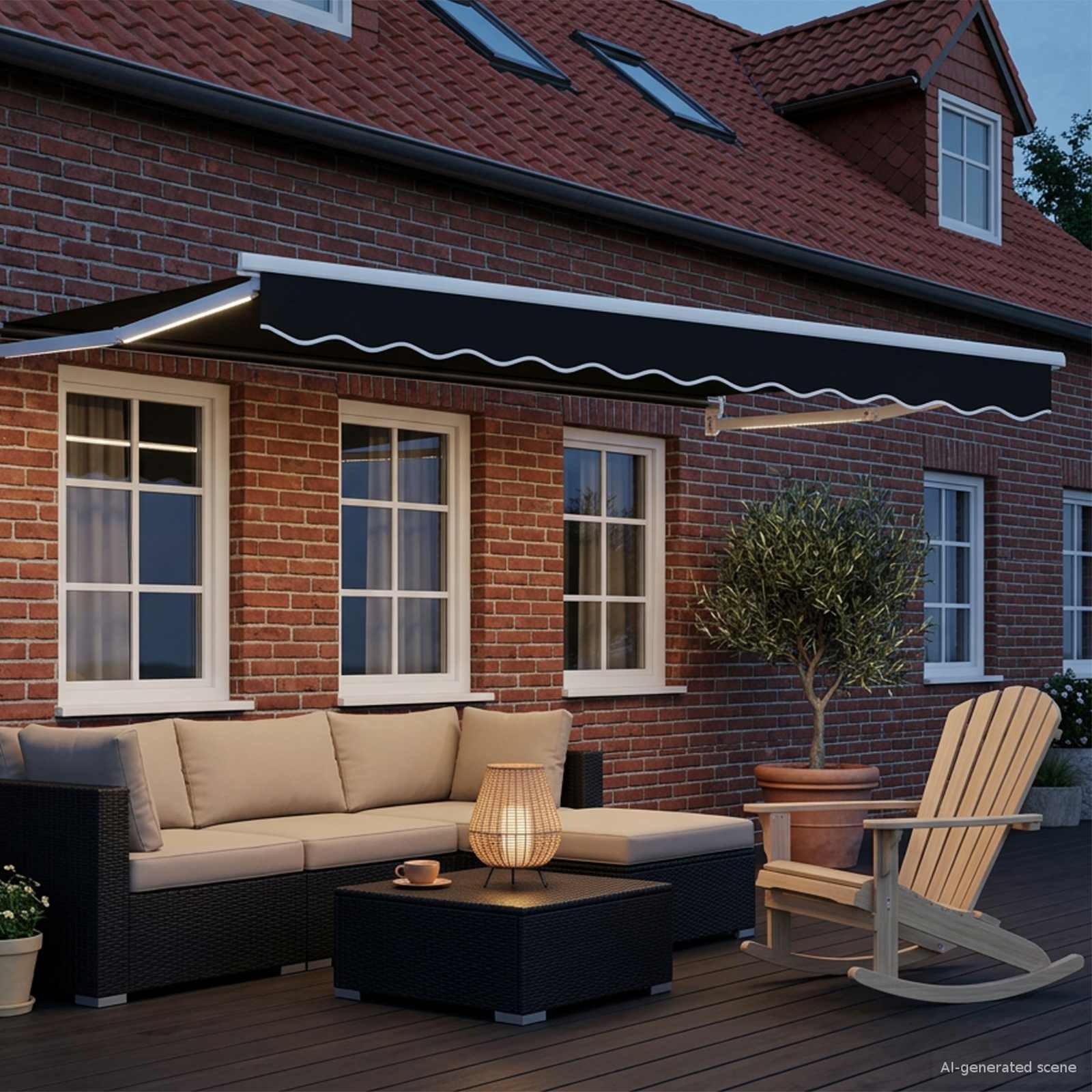 vidaXL Manual Retractable Awning with LEDs Black and White 3 x 2.5 m 3