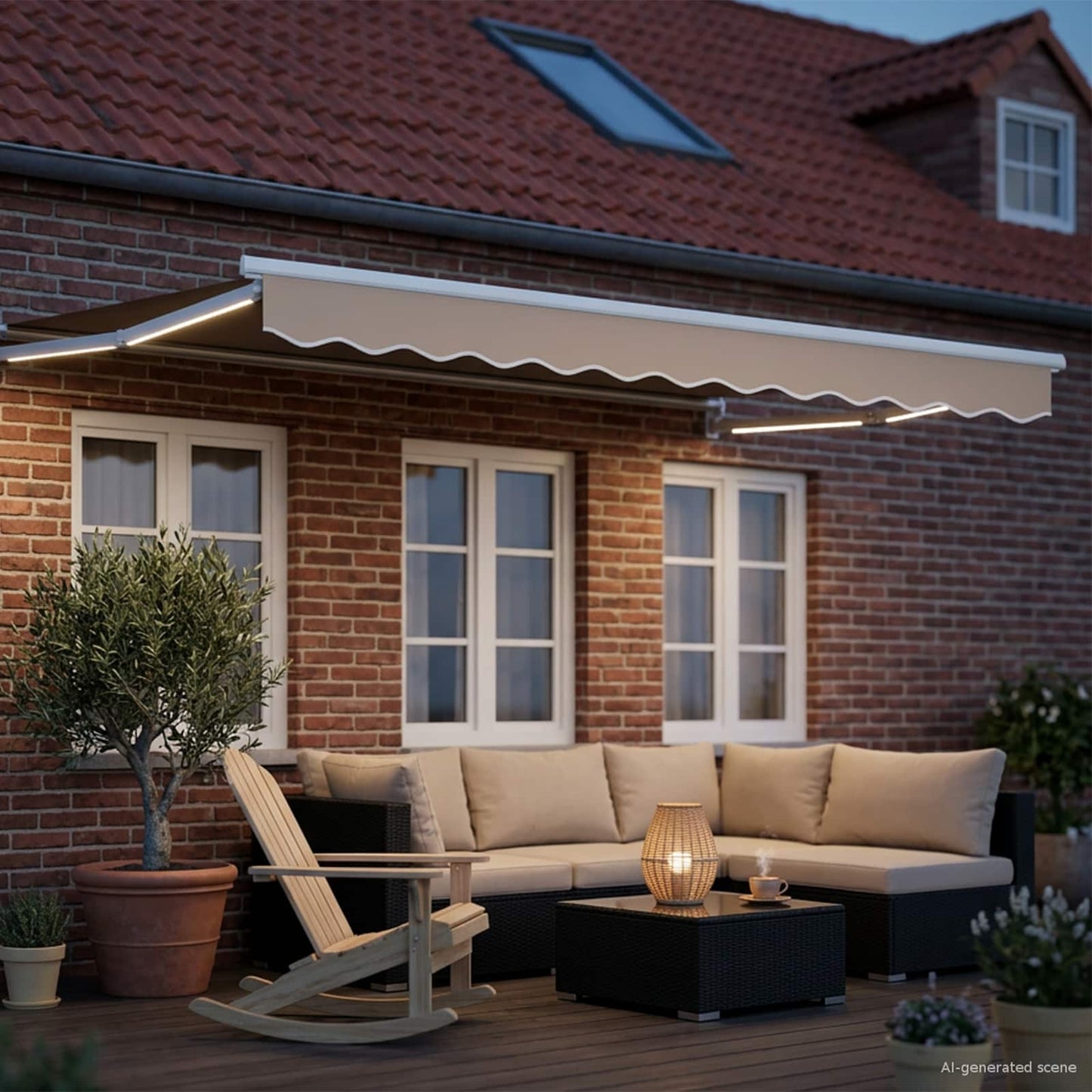 vidaXL Manual Retractable Awning with LEDs Beige and White 3 x 2.5 m 3