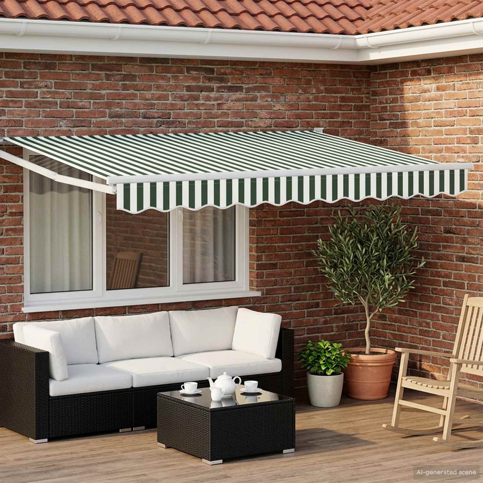 vidaXL Manual Retractable Awning with LEDs Green and White 3 x 2.5 m 1