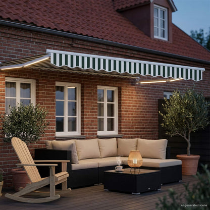 vidaXL Manual Retractable Awning with LEDs Green and White 3 x 2.5 m 3