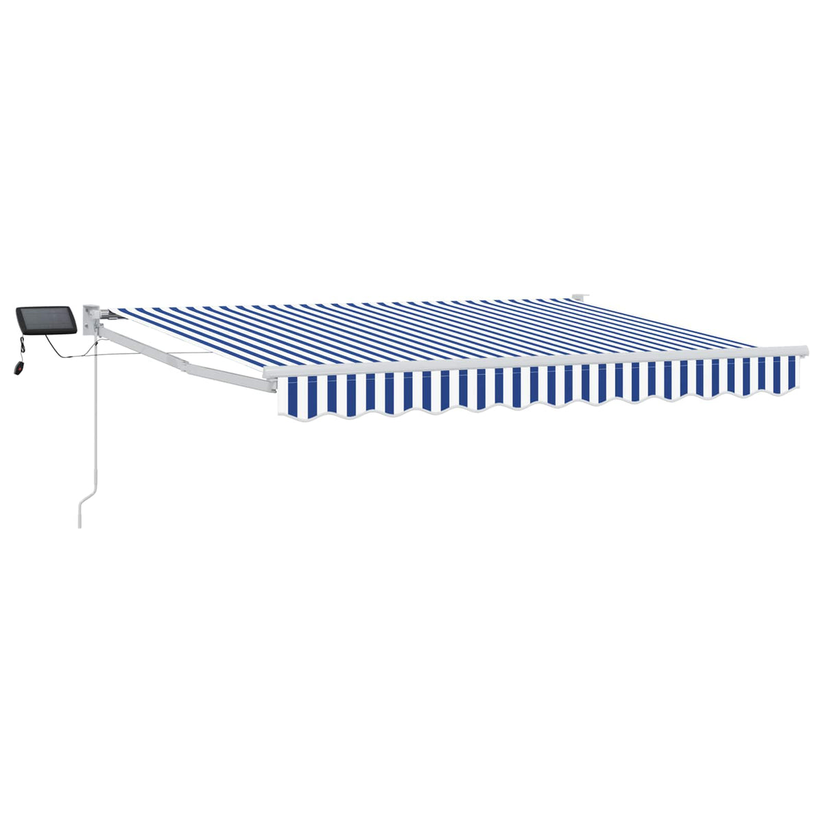 Manual Awning with Solar LED 3.5 x 2.5 m White Drop 2.5 m Width 3.5 m Blue and white