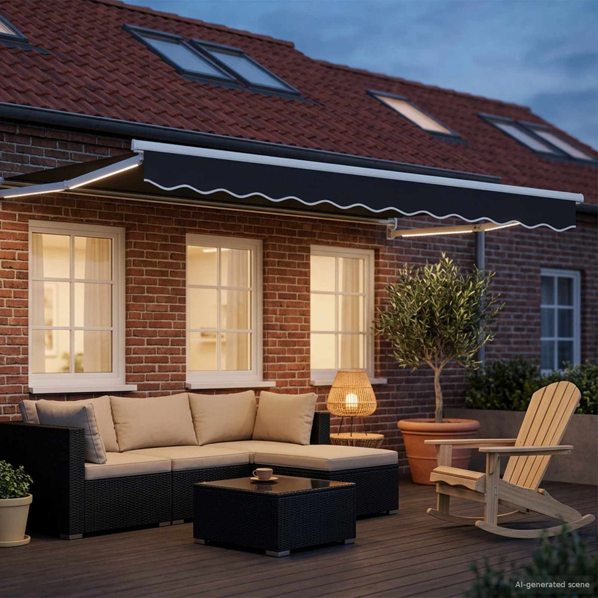 Manual Awning with Solar LED 3.5 x 2.5 m White Drop 2.5 m Width 3.5 m Anthracite