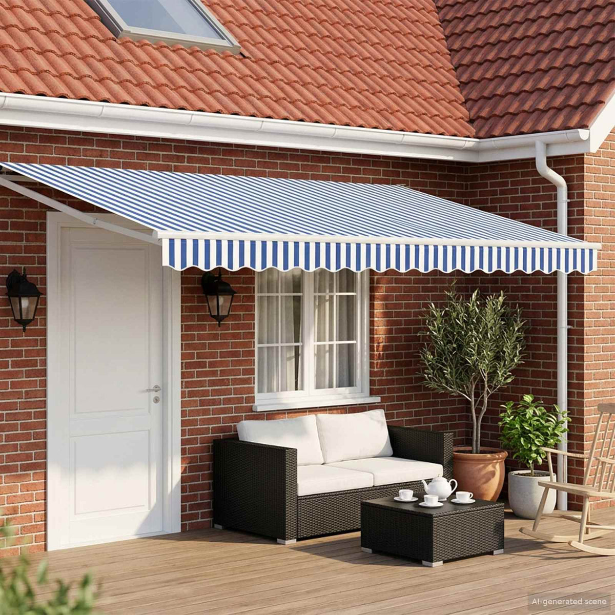 vidaXL Manual Retractable Awning with LEDs Blue and White 4 x 3 m 1