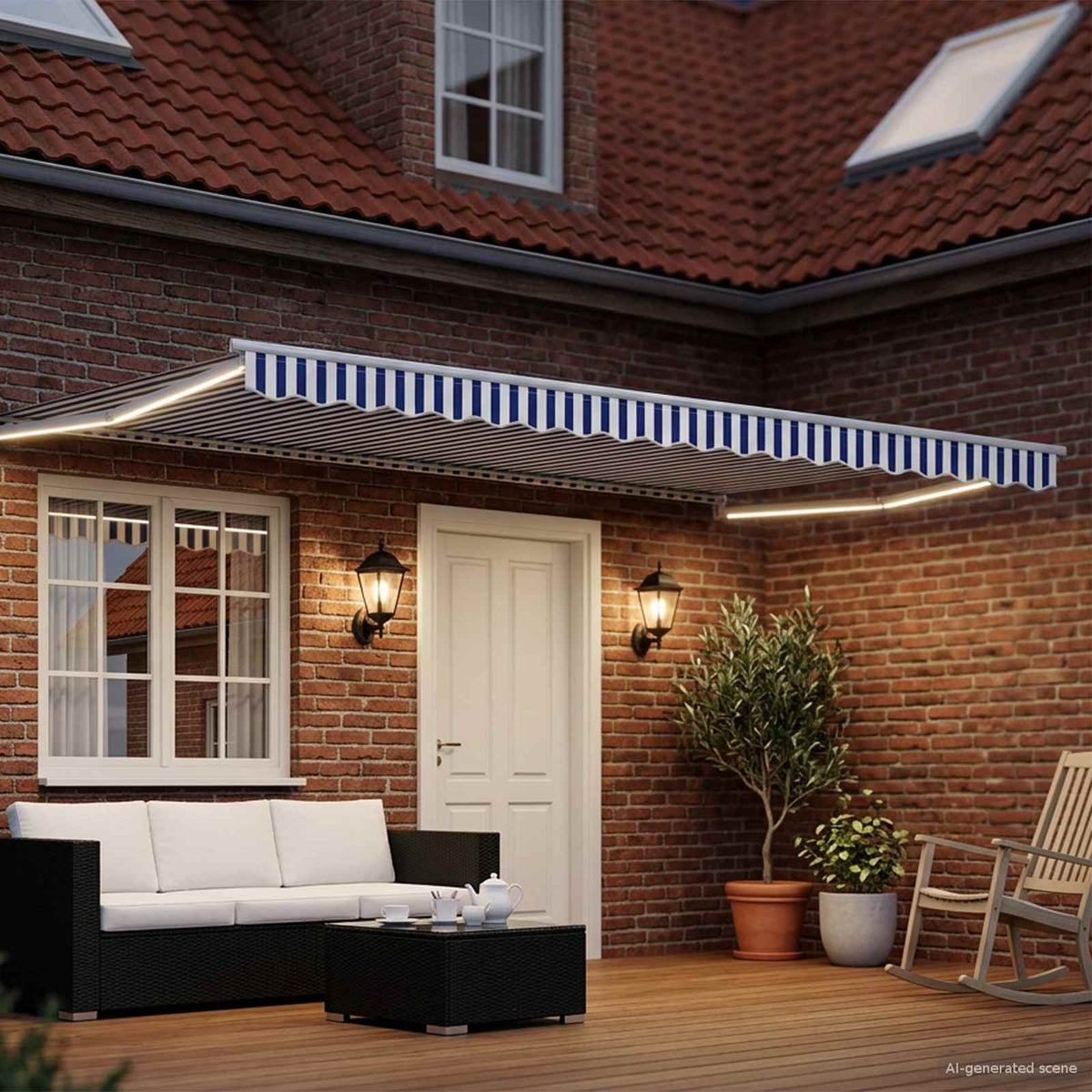 vidaXL Manual Retractable Awning with LEDs Blue and White 4 x 3 m 3