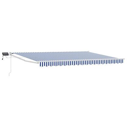 Manual Awning with Solar LED 4 x 3 m 100% Polyester White Drop 3 m Width 4 m Blue and white