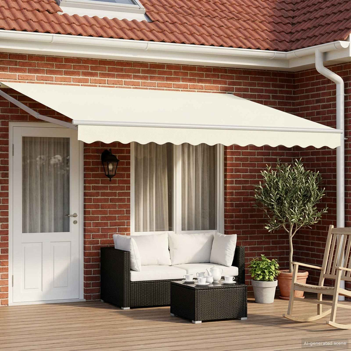 vidaXL Manual Retractable Awning with LEDs Cream and White 4 x 3 m 1