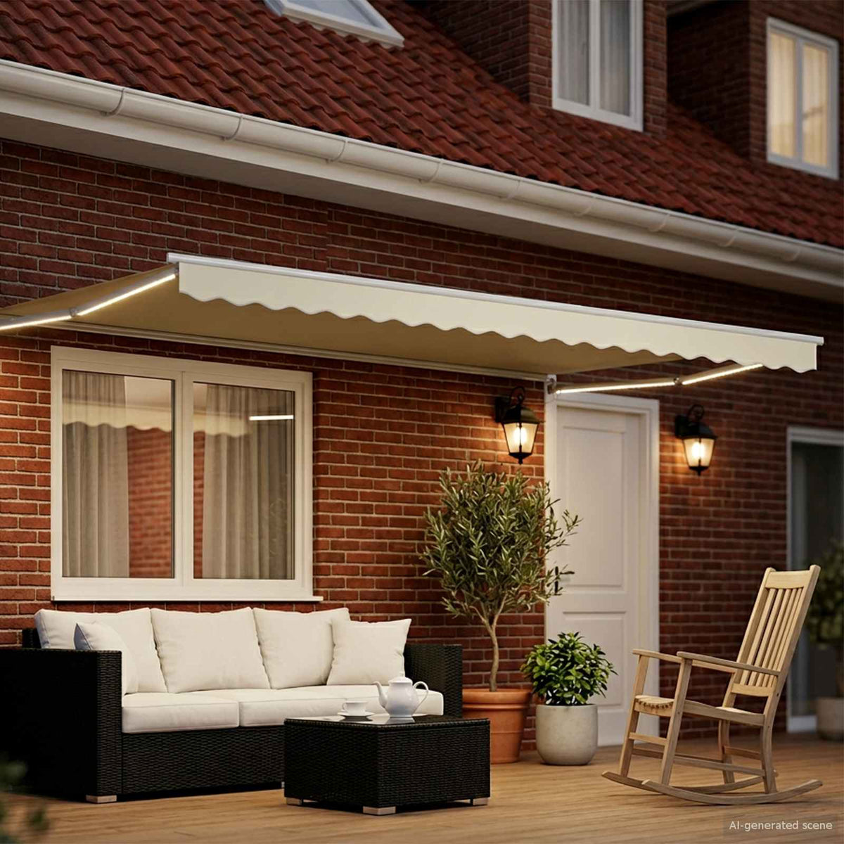vidaXL Manual Retractable Awning with LEDs Cream and White 4 x 3 m 3