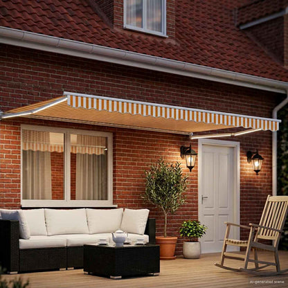 vidaXL Manual Retractable Awning with LEDs Yellow and White 4 x 3 m 3