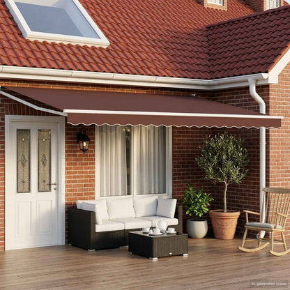 Manual Awning with Solar LED 4 x 3 m 100% Polyester White Drop 3 m Width 4 m Brown