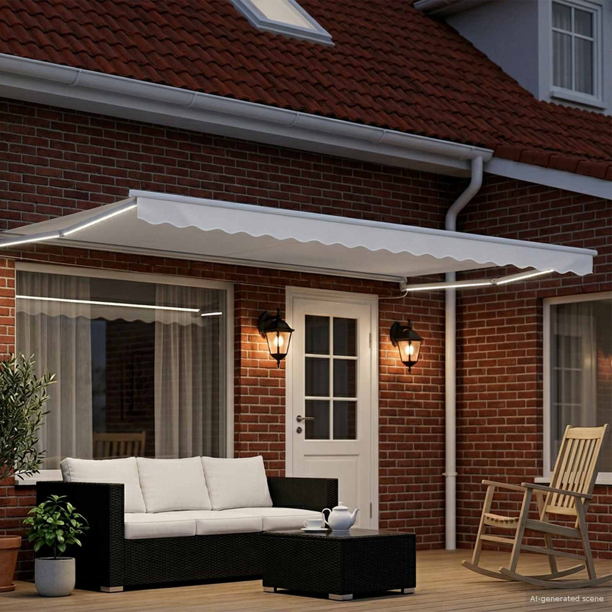 vidaXL Manual Retractable Awning with LEDs White 4 x 3 m 3