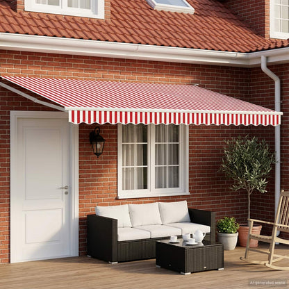 Manual Awning with Solar LED 5 x 3 m 100% Polyester White Red and white