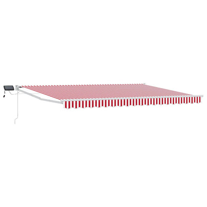 Manual Awning with Solar LED 5 x 3 m 100% Polyester White Red and white