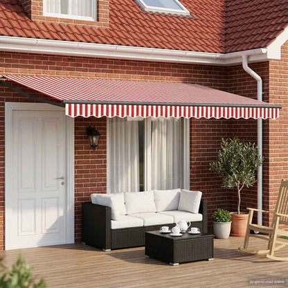 Manual Awning with Solar LED 5 x 3 m 100% Polyester Anthracite Red and white