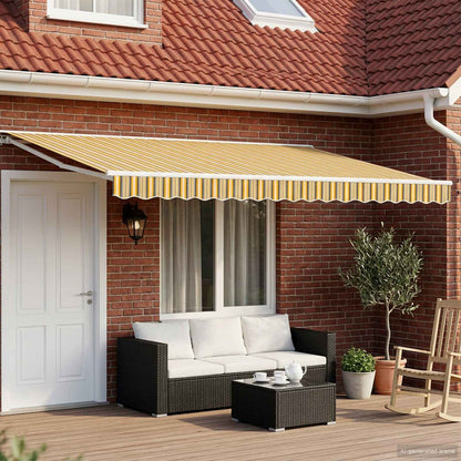 Manual Awning 5 x 3 m Sand 100% Polyester Yellow/grey/white (white frame)