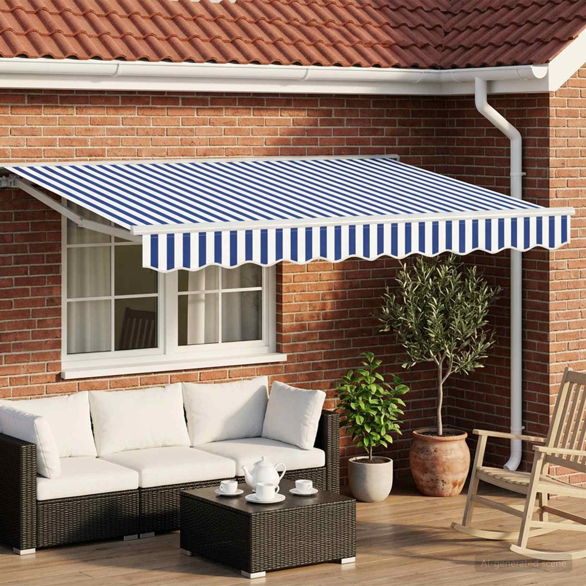 vidaXL Manual Awning Frame with LEDs Blue and White 2.5 x 2 m 1