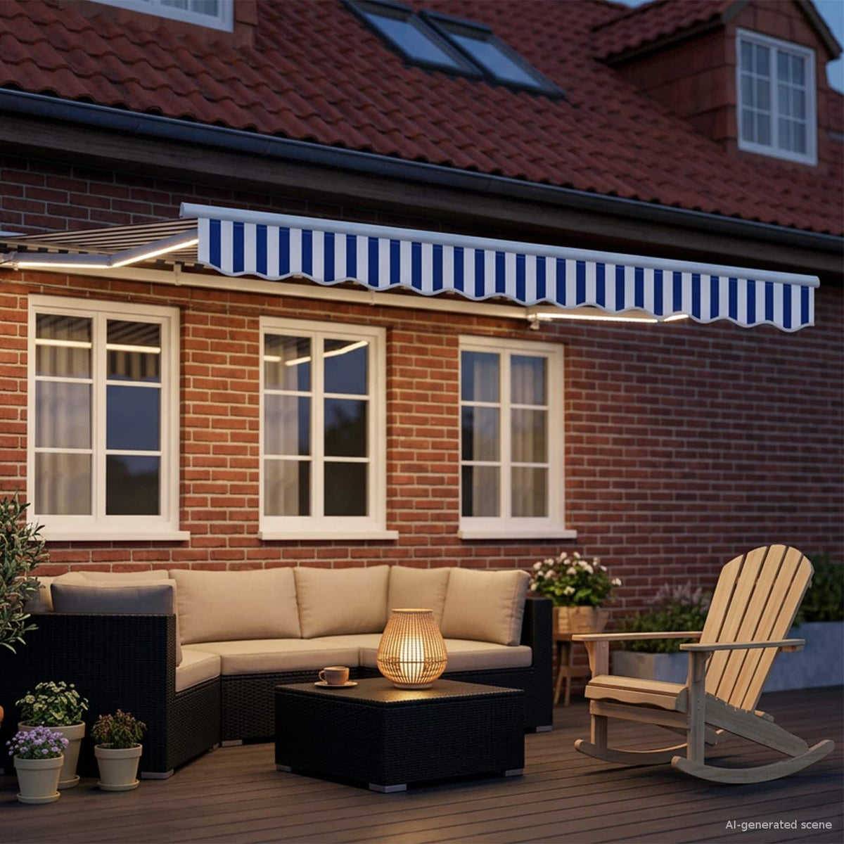 vidaXL Manual Awning Frame with LEDs Blue and White 2.5 x 2 m 3
