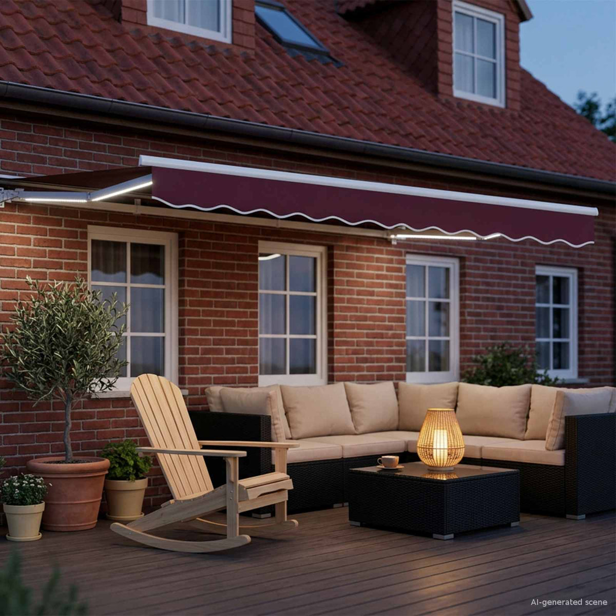 vidaXL Manual Awning Frame with LEDs Burgundy and White 3.5 x 2 m 3