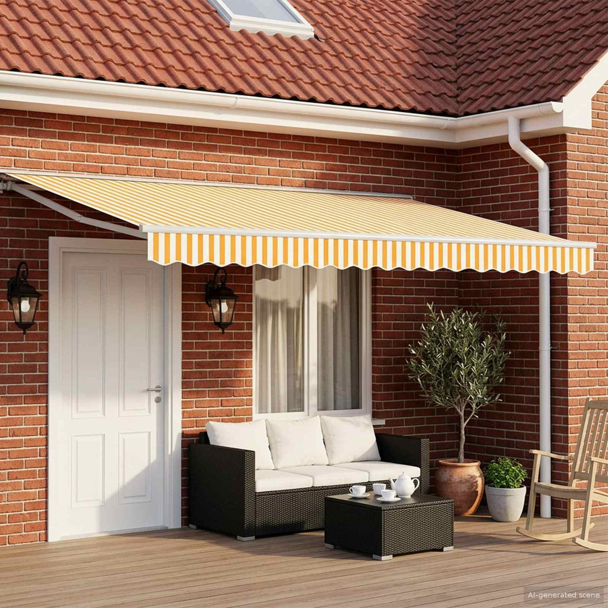 vidaXL Manual Awning Frame with LEDs Yellow and White 4 x 2 m 1