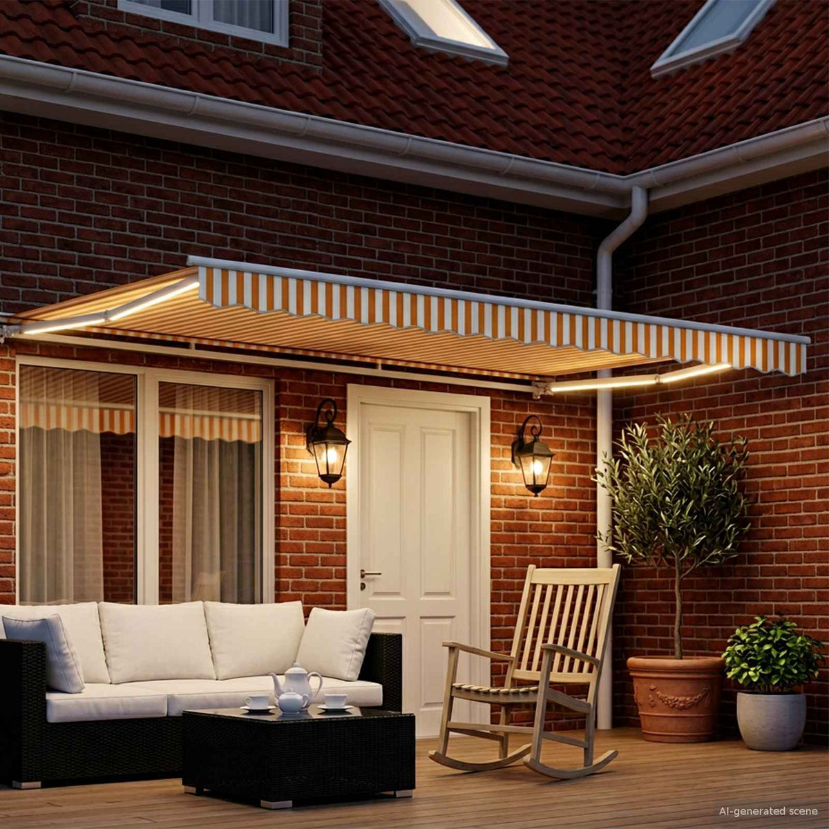 vidaXL Manual Awning Frame with LEDs Yellow and White 4 x 2 m 3