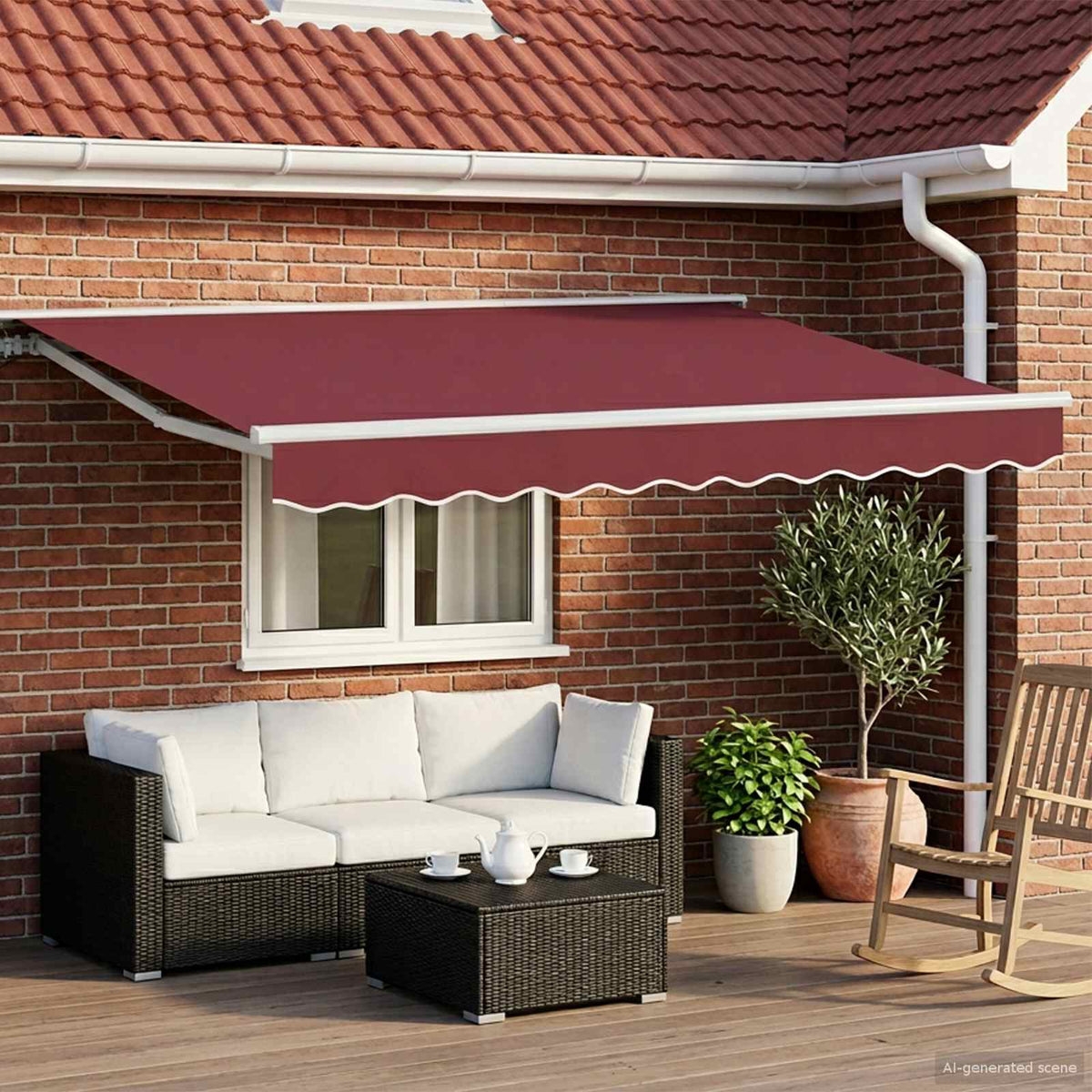 vidaXL Manual Awning Frame with LEDs Burgundy and White 3 x 2.5 m 1
