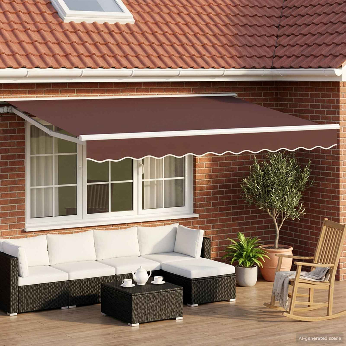 vidaXL Manual Awning Frame with LEDs Brown and White 3 x 2.5 m 1