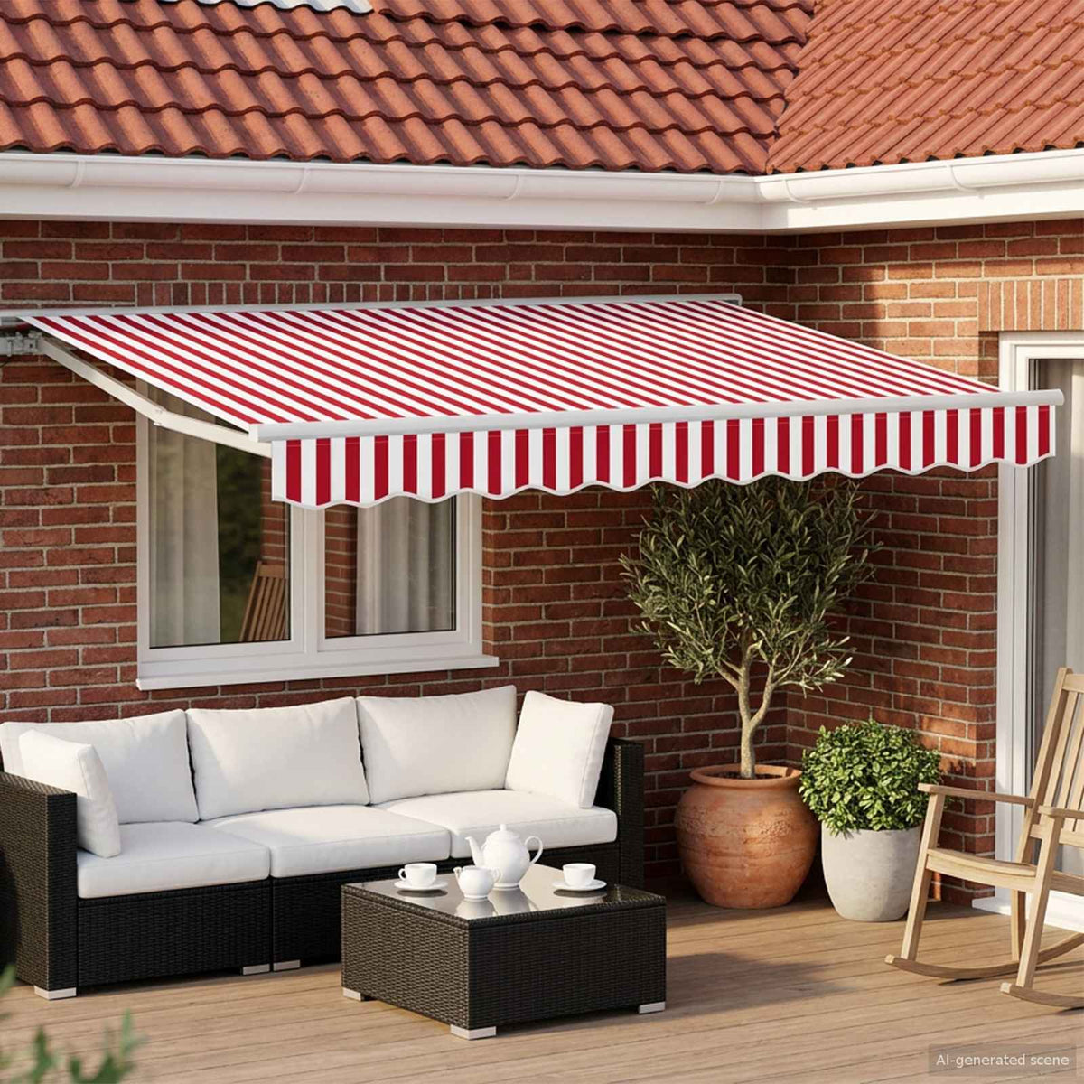 vidaXL Manual Awning Frame with LEDs Red and White 3 x 2.5 m 1