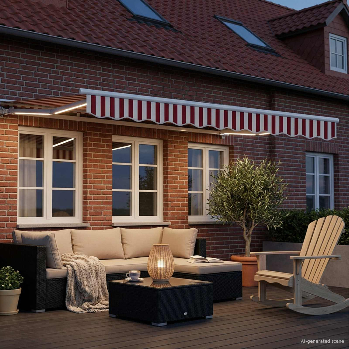 vidaXL Manual Awning Frame with LEDs Red and White 3 x 2.5 m 3