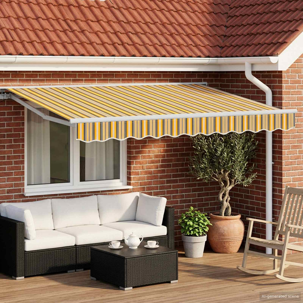 vidaXL Manual Awning Frame with LEDs Yellow, Grey and White 3 x 2.5 m 1