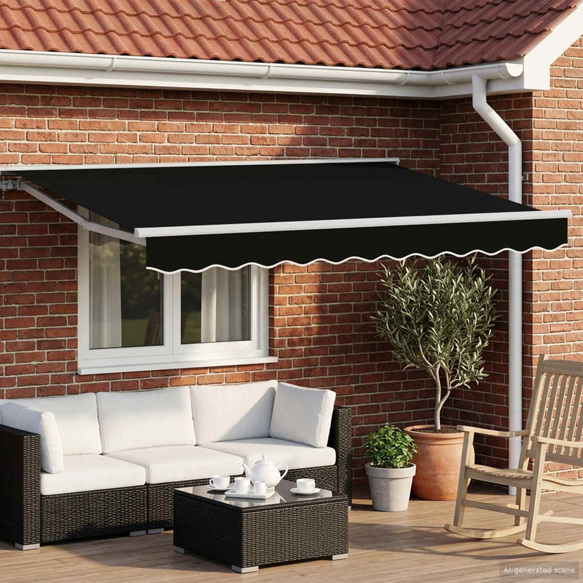 vidaXL Manual Awning Frame with LEDs Black and White 3 x 2.5 m 1
