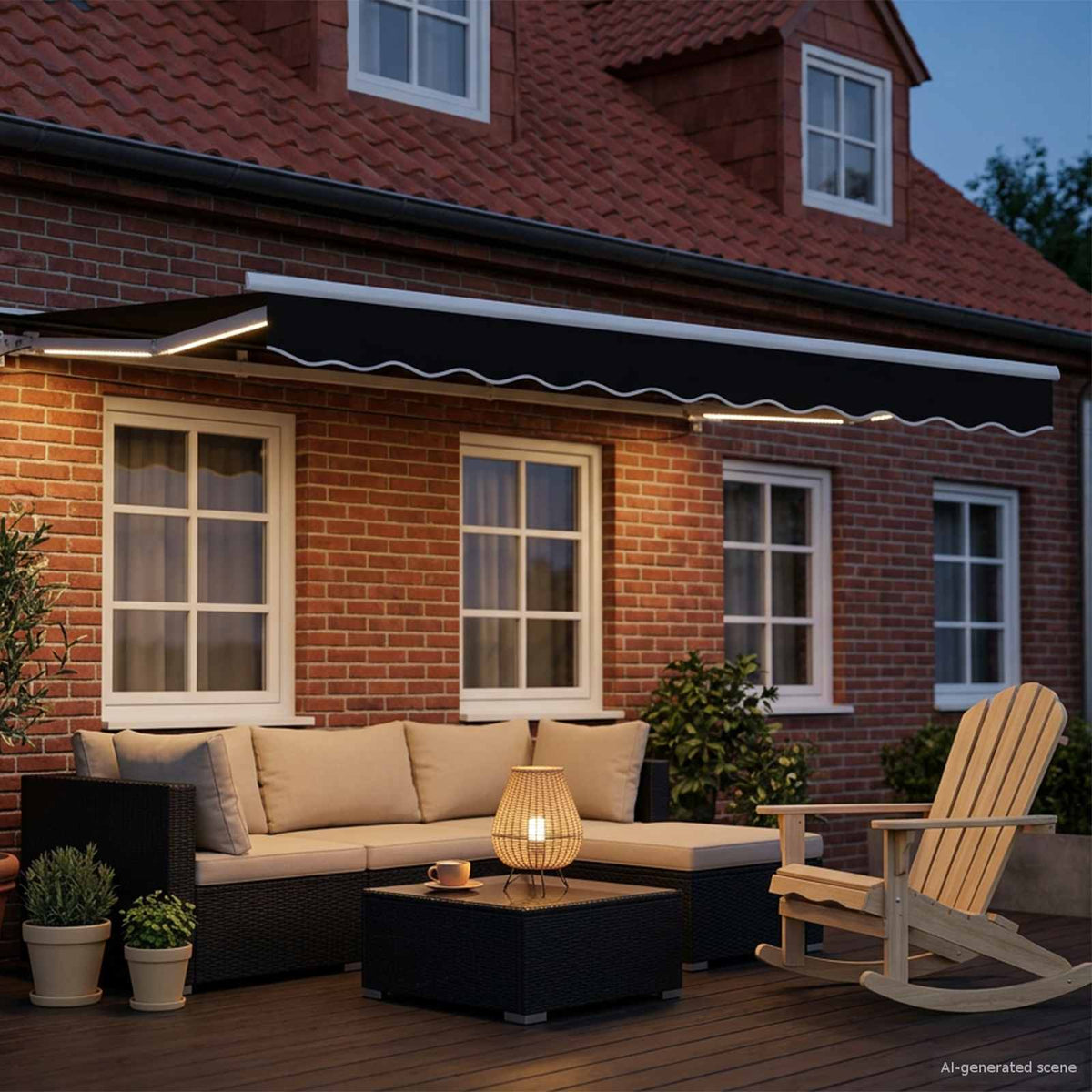 vidaXL Manual Awning Frame with LEDs Black and White 3 x 2.5 m 3